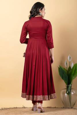 Maroon gotta patti rayon stiched anarkali style pant with kurta set 3