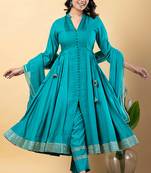 Sea-green gotta patti rayon stiched anarkali style pant with kurta set