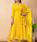 Yellow gotta patti rayon stiched anarkali style pant with kurta set
