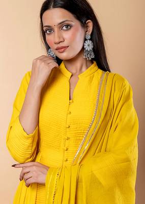 Yellow gotta patti rayon stiched anarkali style pant with kurta set 4