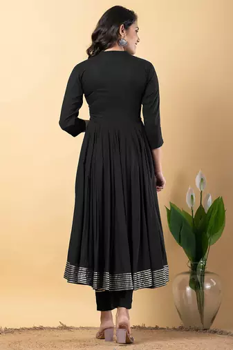 Black gotta patti rayon stiched anarkali style pant with kurta set