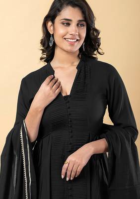 Black gotta patti rayon stiched anarkali style pant with kurta set 4