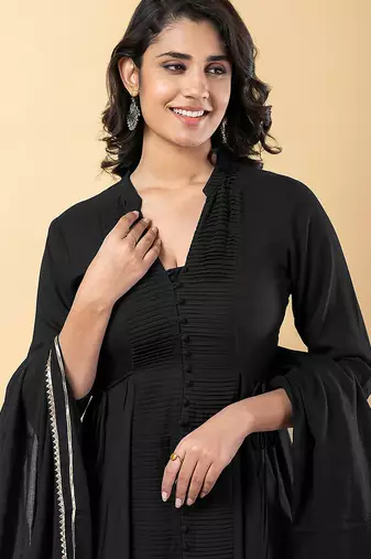 Black gotta patti rayon stiched anarkali style pant with kurta set