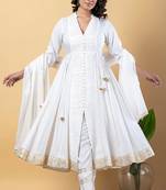 White gotta patti rayon stiched anarkali style pant with kurta set