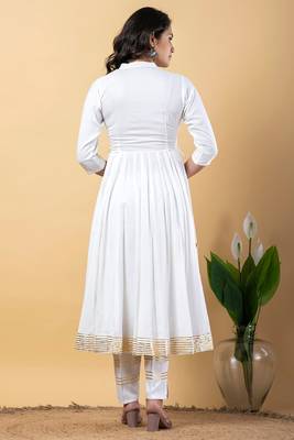 White gotta patti rayon stiched anarkali style pant with kurta set 3