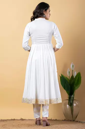 White gotta patti rayon stiched anarkali style pant with kurta set