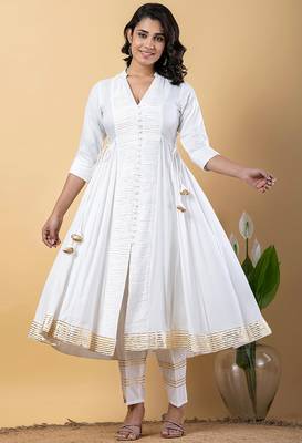 White gotta patti rayon stiched anarkali style pant with kurta set 4