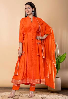 Orange gotta patti rayon stiched anarkali style pant with kurta set 1