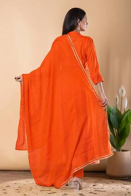 Orange gotta patti rayon stiched anarkali style pant with kurta set 2