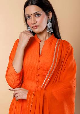 Orange gotta patti rayon stiched anarkali style pant with kurta set 4