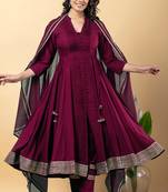 Purple gotta patti rayon stiched anarkali style pant with kurta set
