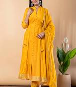Mustard gotta patti rayon stiched anarkali style pant with kurta set