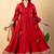 Red gotta patti rayon stiched anarkali style pant with kurta set