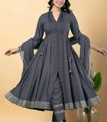 Grey gotta patti rayon stiched anarkali style pant with kurta set