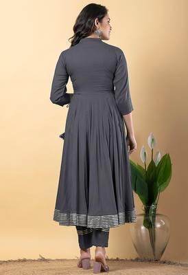 Grey gotta patti rayon stiched anarkali style pant with kurta set 2