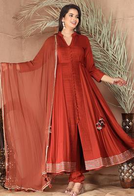 Peach gotta patti rayon stiched anarkali style pant with kurta set 1