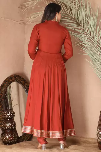 Peach gotta patti rayon stiched anarkali style pant with kurta set