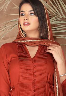 Peach gotta patti rayon stiched anarkali style pant with kurta set 4
