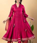 Pink gotta patti rayon stiched anarkali style pant with kurta set