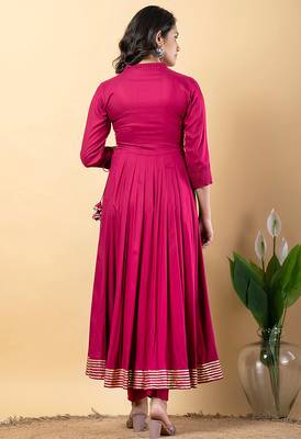 Pink gotta patti rayon stiched anarkali style pant with kurta set 2