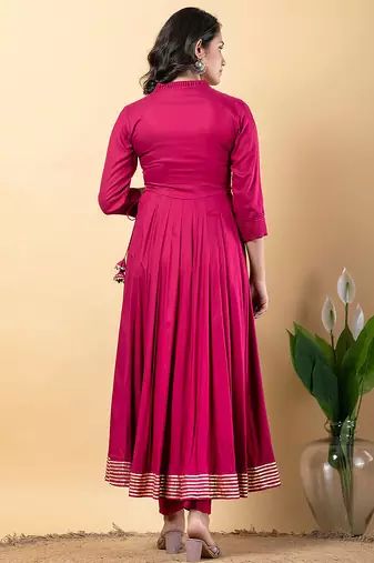 Pink gotta patti rayon stiched anarkali style pant with kurta set