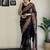 black thread sequince embroidery work georgette saree with blouse piece