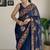 blue thread sequince embroidery work georgette saree with blouse piece