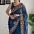 teal thread sequince embroidery work georgette saree with blouse piece