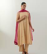 Beige plain cotton kurta set
