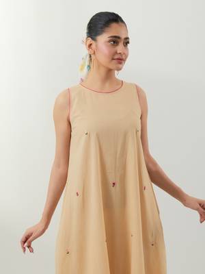 Beige plain cotton kurta set 2