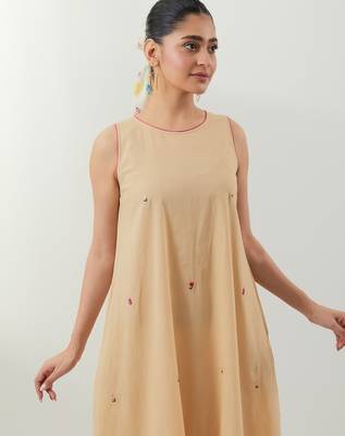 Beige plain cotton kurta set 3