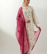 Ivory printed chanderi kurta set