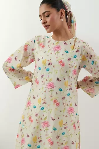 Ivory printed chanderi kurta set