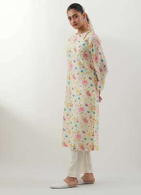 Ivory printed chanderi kurta set 4