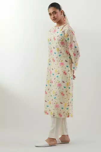 Ivory printed chanderi kurta set