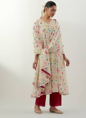 Ivory printed chanderi kurta set 1