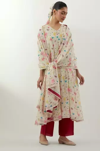 Ivory printed chanderi kurta set