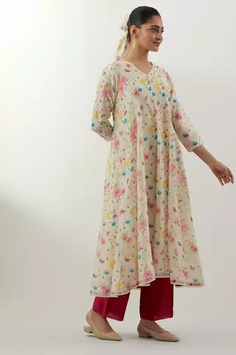 Ivory printed chanderi kurta set