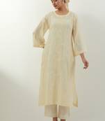 Cream embroidered cotton kurta set