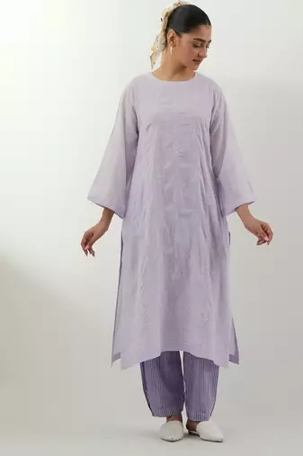 Lavender embroidered cotton kurta set
