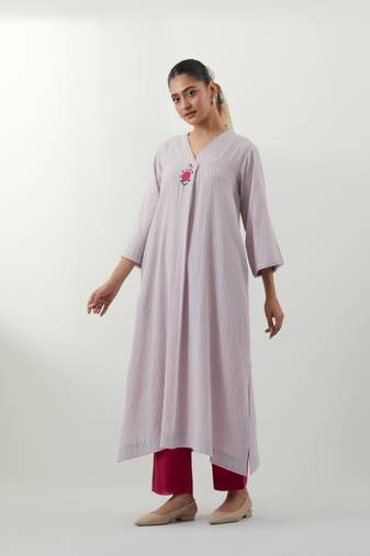 Lavender plain cotton kurta set