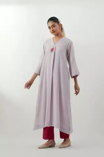 Lavender plain cotton kurta set