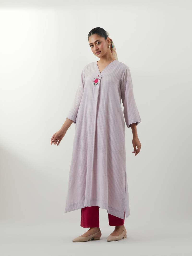 Lavender plain cotton kurta set