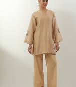 Beige plain chanderi kurta set