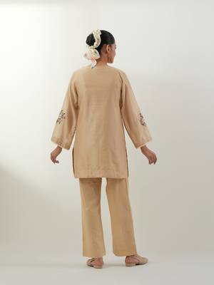 Beige plain chanderi kurta set 5