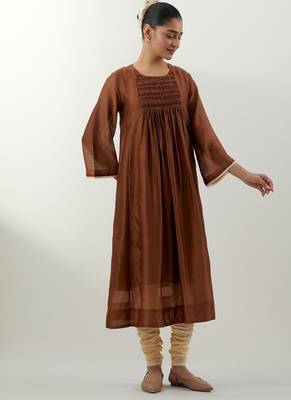 Brown plain chanderi kurta set 1