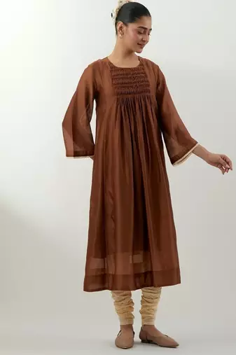 Brown plain chanderi kurta set
