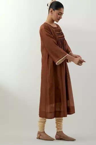 Brown plain chanderi kurta set
