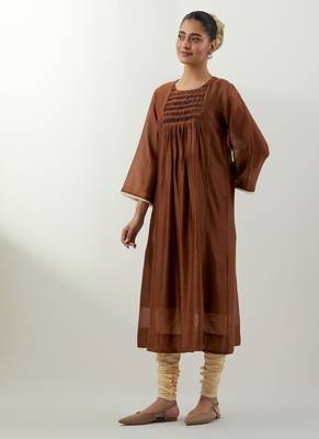 Brown plain chanderi kurta set 3