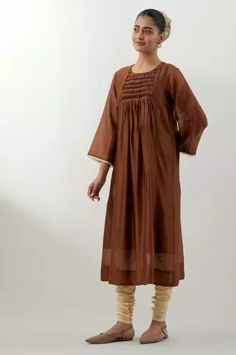 Brown plain chanderi kurta set